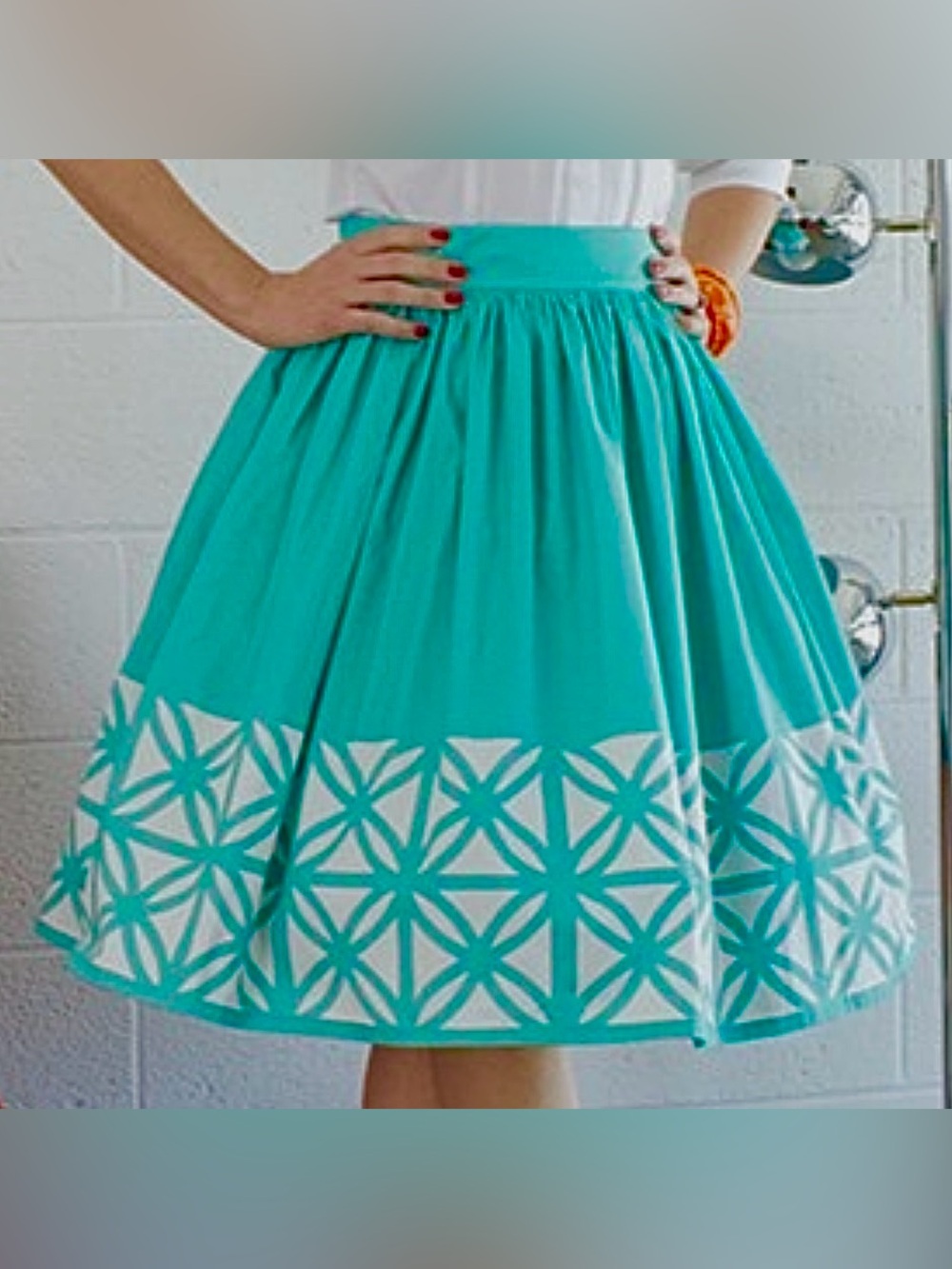 NWT The Oblong Box Shop Teal Blue Breeze Blocks Palm Springs Skirt XXL 2X